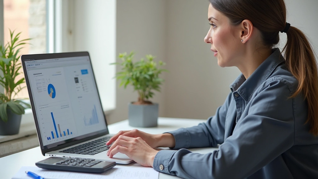 Pessoa estudando gestão de finanças pessoais em laptop em ambiente moderno