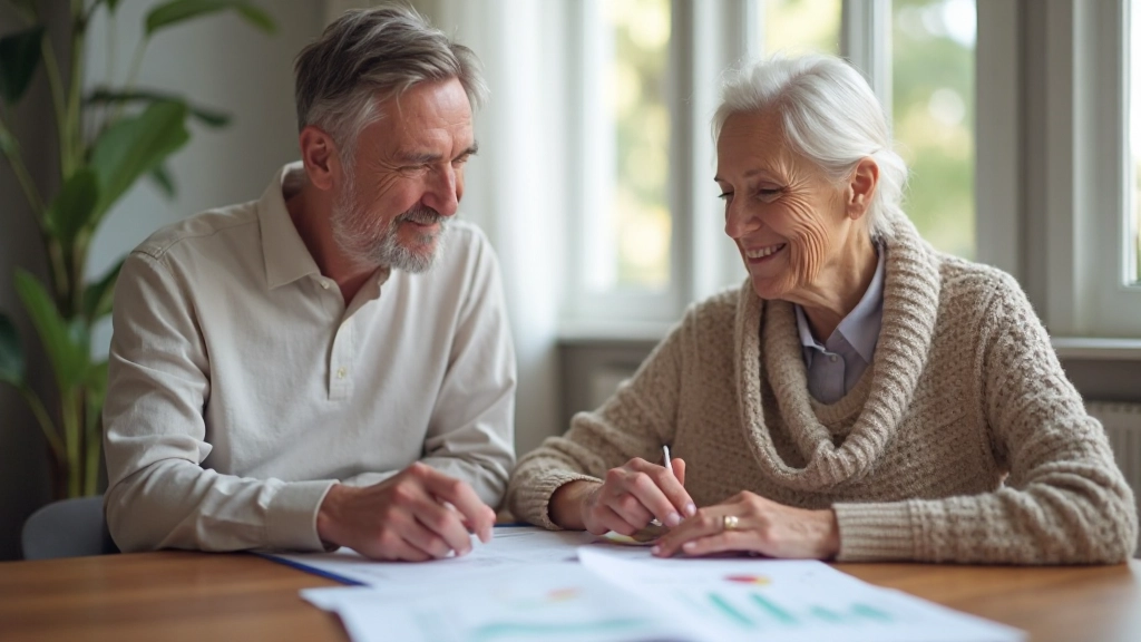 Casal discutindo plano de aposentadoria e objetivos financeiros a longo prazo