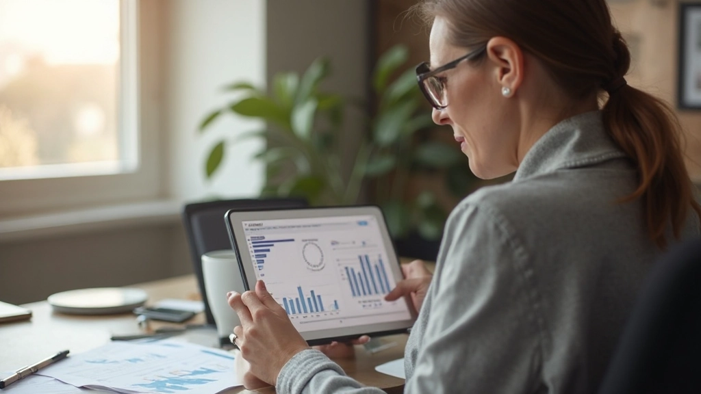 Pessoa profissional analisando gráficos de orçamento em tablet
